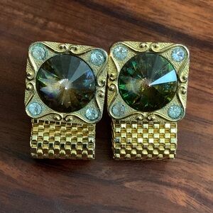Vintage gold tone green and purple stone cuff links